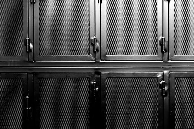 A row of industrial safes