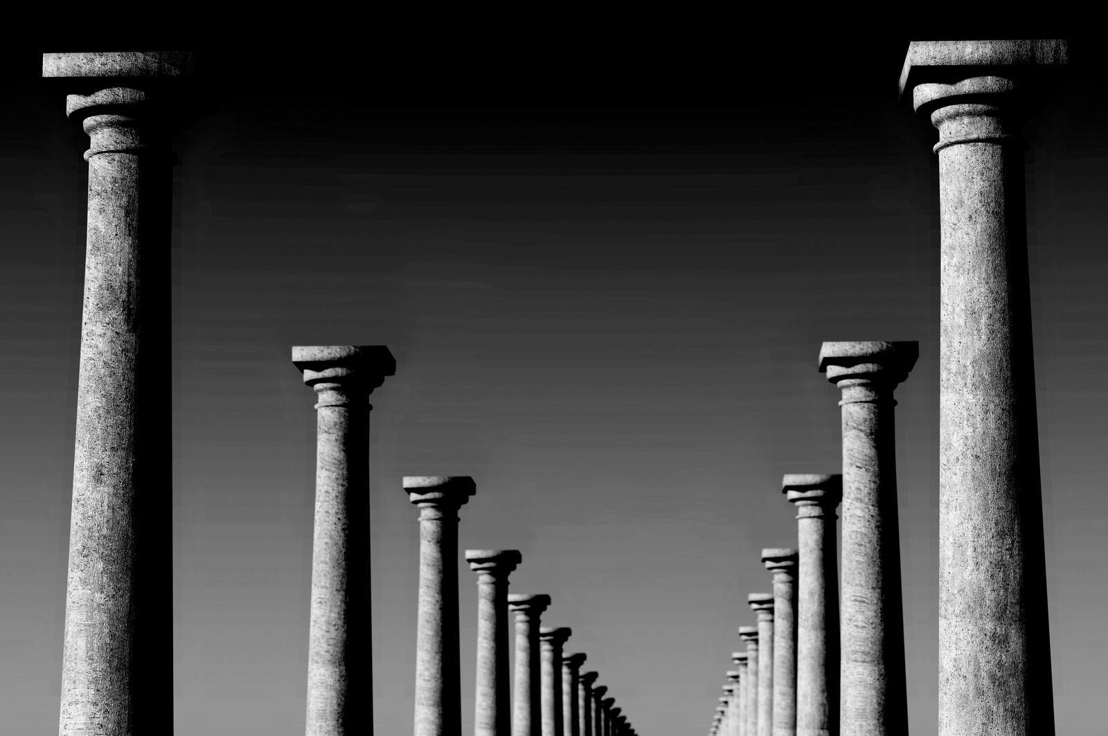 Seemingly endless rows of columns in desert.