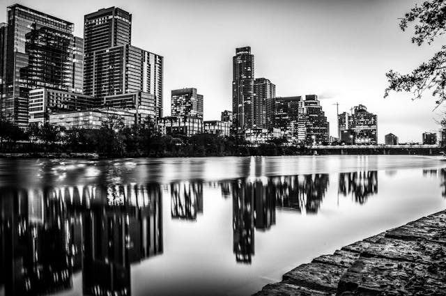 Cityscape with river in the foreground