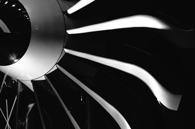 Close-up of a turbofan jet engine in modern airplane