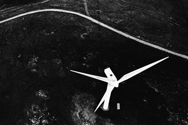 Aerial photo of a wind turbine